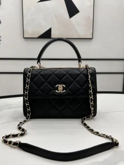 CHANEL Top Handle Bags Lamb Leather (Black-Gold) 25X12X17CM E60202608071173