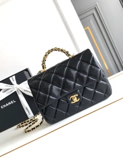 CHANEL Top Handle Bags Lamb Leather (Black-Gold) 25X17X8CM H80202608070765