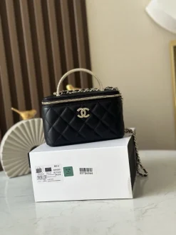 CHANEL Top Handle Bags Lamb Leather (Black-Silver) 10X17X8CM F20202608070993