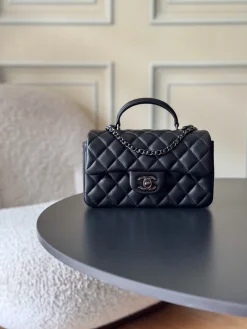 CHANEL Top Handle Bags Lamb Leather (Black-Silver) 20X12X6CM E60202608072093