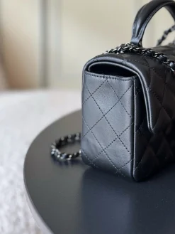 Alternative view of CHANEL Top Handle Bags Lamb Leather (Black-Silver) 20X12X6CM E60202608072093