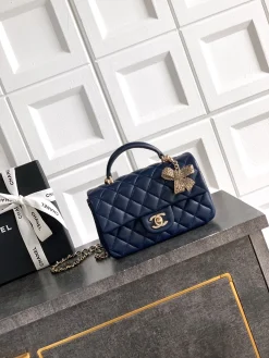 CHANEL Top Handle Bags Lamb Leather (Blue-Gold) 20X13X9CM I80202608072771