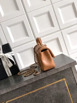 Alternative view of CHANEL Top Handle Bags Lamb Leather (Brown-Gold) 20X13X9CM I80202608072770