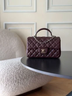 CHANEL Top Handle Bags Lamb Leather (Burgundy-Gold) 20X12X6CM E60202608072095