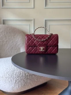 CHANEL Top Handle Bags Lamb Leather (Burgundy-Gold) 20X14X7CM G50202608073162