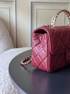 Alternative view of CHANEL Top Handle Bags Lamb Leather (Burgundy-Gold) 20X14X7CM G50202608073162