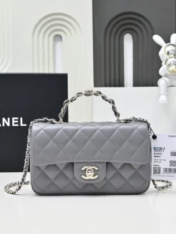 CHANEL Top Handle Bags Lamb Leather (Grey-Silver) 20X12X6CM G00202608072804