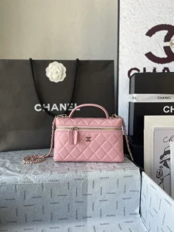 CHANEL Top Handle Bags Lamb Leather (Pink-Gold) 14X19X5CM E80202608072139