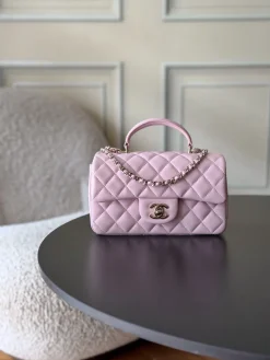 CHANEL Top Handle Bags Lamb Leather (Pink-Gold) 20X12X6CM E60202608072091
