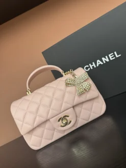 CHANEL Top Handle Bags Lamb Leather (Pink-Gold) 20X12X6CM F00202608073261