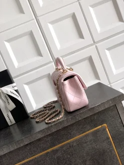 Alternative view of CHANEL Top Handle Bags Lamb Leather (Pink-Gold) 20X13X9CM I80202608072765