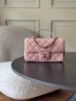 CHANEL Top Handle Bags Lamb Leather (Pink-Gold) 20X14X7CM G50202608073164