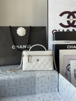CHANEL Top Handle Bags Lamb Leather (White-Gold) 14X19X5CM E80202608072140