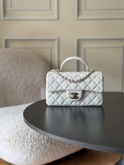 CHANEL Top Handle Bags Lamb Leather (White-Gold) 20X12X6CM E60202608072092