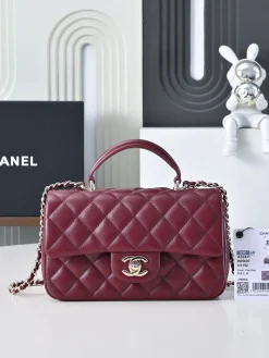 CHANEL Top Handle Bags Lamb Skin (Burgundy-Gold) 20X9X13CM F80202608073245