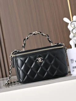 CHANEL Top Handle Bags Lambskin (Black-Silver) 17CM E60202608071530