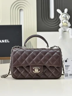 CHANEL Top Handle Bags Lambskin (Brown-Silver) 20X9X13CM F80202608073246