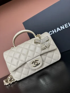 CHANEL Top Handle Bags Lambskin (Cream-Gold) 20X12X6CM F00202608073259