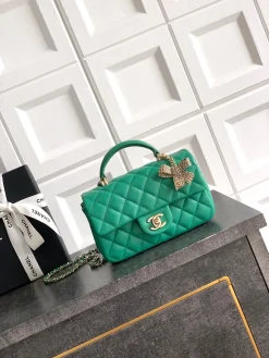 CHANEL Top Handle Bags Lambskin (Green-Gold) 20X13X9CM I80202608072769
