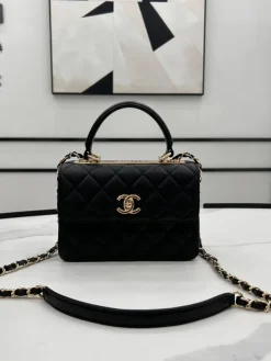 CHANEL Top Handle Bags Lambskin Leather (Black-Gold) 20CM E40202608071172