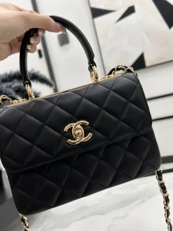 Alternative view of CHANEL Top Handle Bags Lambskin Leather (Black-Gold) 20CM E40202608071172