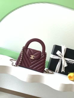 CHANEL Top Handle Bags Lambskin Leather (Burgundy-Gold) 13X19X7CM E80202608071668