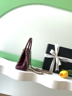 Alternative view of CHANEL Top Handle Bags Lambskin Leather (Burgundy-Gold) 13X19X7CM E80202608071668
