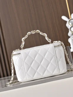 Alternative view of CHANEL Top Handle Bags Lambskin (White-Gold) 17CM E60202608071532