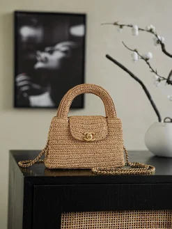 CHANEL Top Handle Bags Leather (Beige-Gold) 13X19X7CM G50202608072314