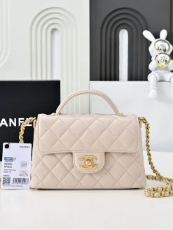 CHANEL Top Handle Bags Leather (Beige-Gold) 20X14X6CM G30202608072484