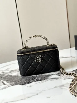 CHANEL Top Handle Bags Leather (Black-Gold) 16X10X8CM E80202608070138