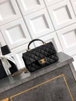 CHANEL Top Handle Bags Leather (Black-Gold) 20X7X14CM G80202608072333