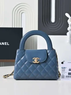 CHANEL Top Handle Bags Leather (Blue-Gold) 13X19X7CM D80202608071472