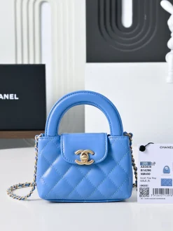 CHANEL Top Handle Bags Leather (Blue-Gold) 13X19X7CM E50202608072161