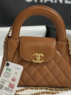 Alternative view of CHANEL Top Handle Bags Leather (Brown-Gold) 13X19X7CM E30202608072430