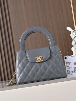 CHANEL Top Handle Bags Leather (Grey-Gold) 13X19X7CM E80202608071477