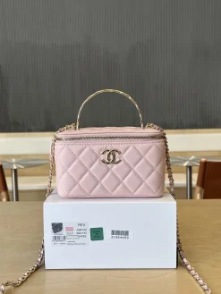 CHANEL Top Handle Bags Leather (Pink-Gold) 17CM E80202608072120
