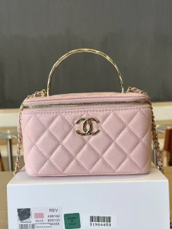 Alternative view of CHANEL Top Handle Bags Leather (Pink-Gold) 17CM E80202608072120