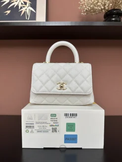 CHANEL Top Handle Bags Leather (White-Gold) 19X14X9CM F20202608072567