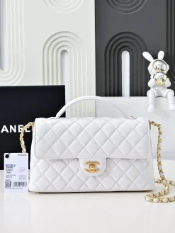 CHANEL Top Handle Bags Leather (White-Gold) 25X16X7CM G60202608072478
