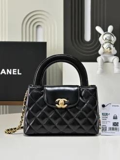 CHANEL Top Handle Bags Oil Wax Leather (Black-Gold) 13X19X7 E80202608071469