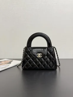 CHANEL Top Handle Bags Patent Leather (Black-Silver) 13X19X7CM I50202608073222