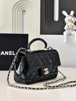 Alternative view of CHANEL Top Handle Bags Patent Leather (Black-Silver) 20X12X6CM F80202608072715