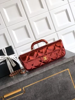 CHANEL Top Handle Bags Patent Leather (Red-Gold) 12X29X5CM H00202608072496