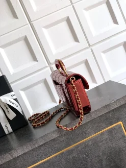 Alternative view of CHANEL Top Handle Bags Patent Leather (Red-Gold) 12X29X5CM H00202608072496
