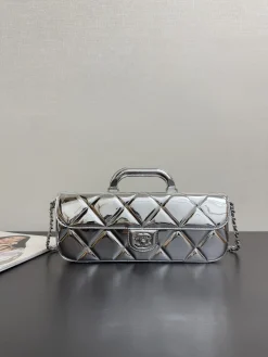 CHANEL Top Handle Bags Patent Leather (Silver) 12X29X5 CM A050202608070710