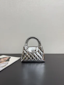 CHANEL Top Handle Bags Patent Leather (Silver) 13X19X7CM I50202608073114