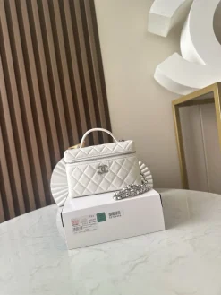 Alternative view of CHANEL Top Handle Bags Pebbled Calfskin (White-Silver) 14X19X5CM F20202608070987