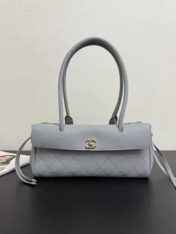 CHANEL Top Handle Bags Pebbled Leather (Blue-Grey-Gold) 31X15X12CM H80202608071323