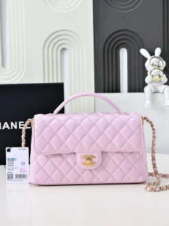 CHANEL Top Handle Bags Quilted Leather (Pink-Gold) 25X16X7CM G60202608072477